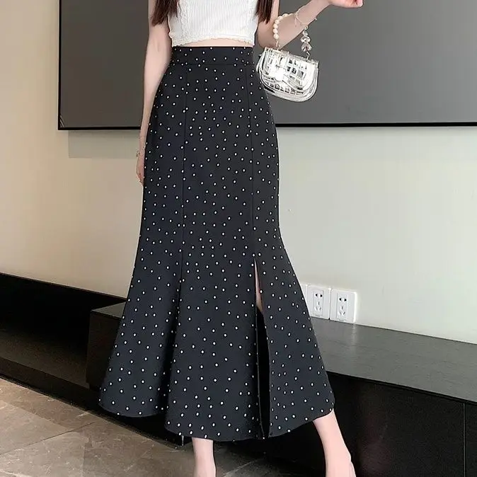 

Chiffon Polka Dot Side Slit High Waist Flounce Hem Fishtail Skirt