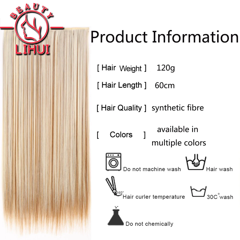 Synthetic One Piece Clip In Hair Extension Heat Resistant 5 Clips Long Straight Colorful Hairpiece for Women Natural Fake Hair