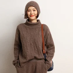 2023 Hot Sale Winter Women's 100% Pure Cashmere Sweater Turtleneck High Quality Soft Female Loose Thickened Knitted Pullover