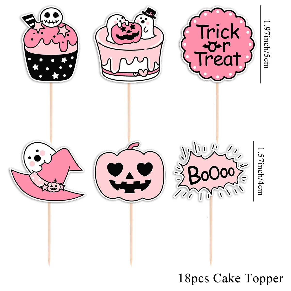 18Pcs Pink Pumpkin Ghost Cupcake Topper Cute Halloween Cake Toppers for Trick Or Treat Party Decoration Home DIY Party Supplies