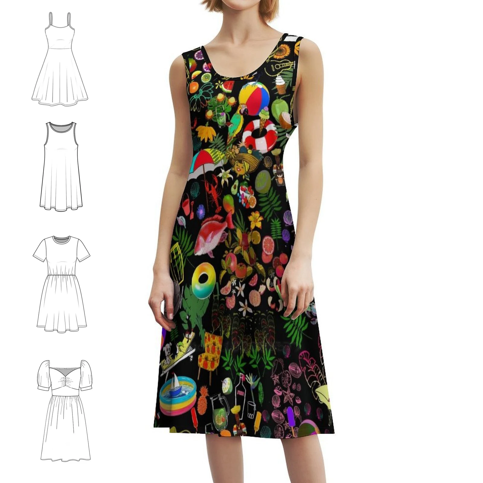 فستان موندو تروبيكال عتيق بوهيمي بأكمام منتفخة أو خيارات بدون أكمام للنساء فستان بنمط سطحي تصميم بري أصلي #1