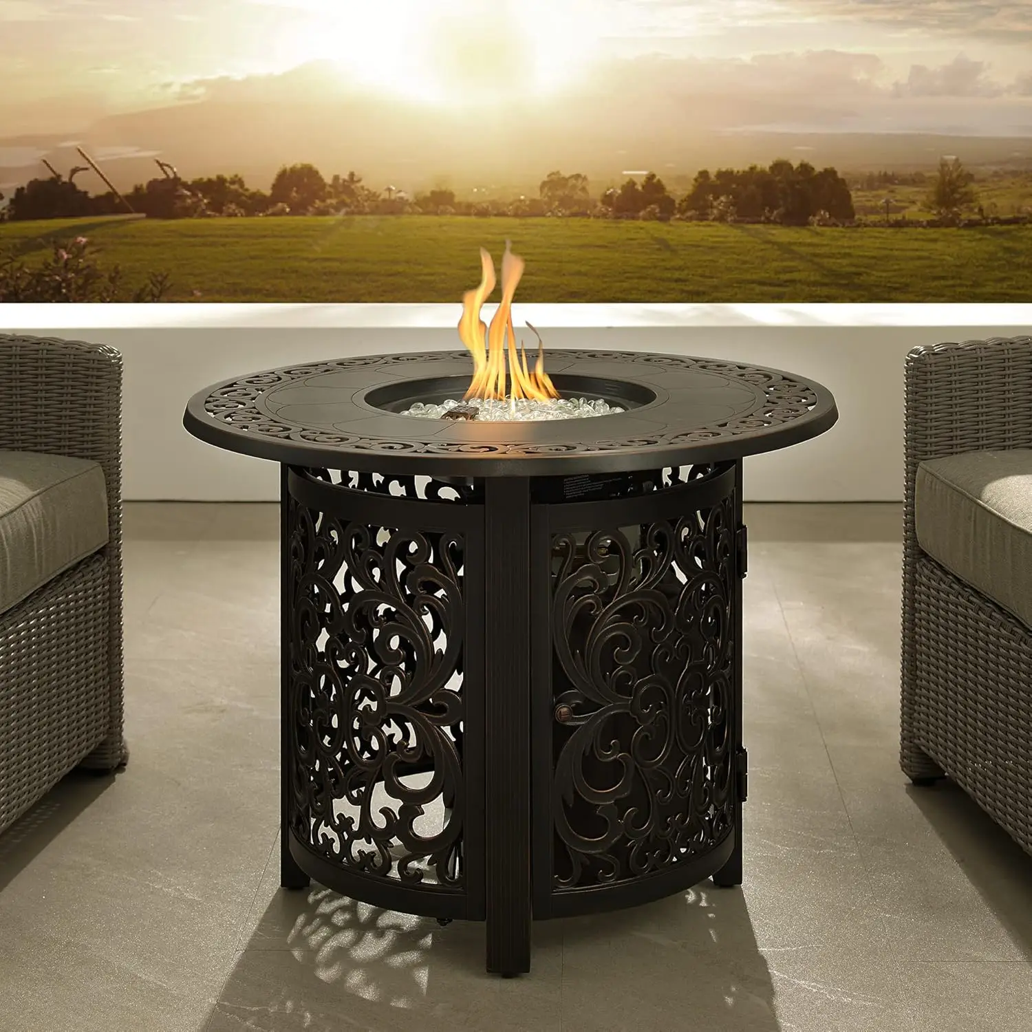 

63689 Jackson Filigree Aluminum Convertible Gas Fire Pit Table 37,000 BTU Multi-Functional Outdoor with Fire Bowl Lid