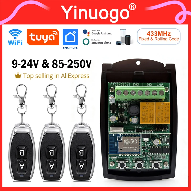 

Tuya WIFI Garage Door Receiver Controller Switch For DEA FORSA ROPER ROGER NOVOFERM SCS PUJOL 433MHz Fixed Code / Rolling Code
