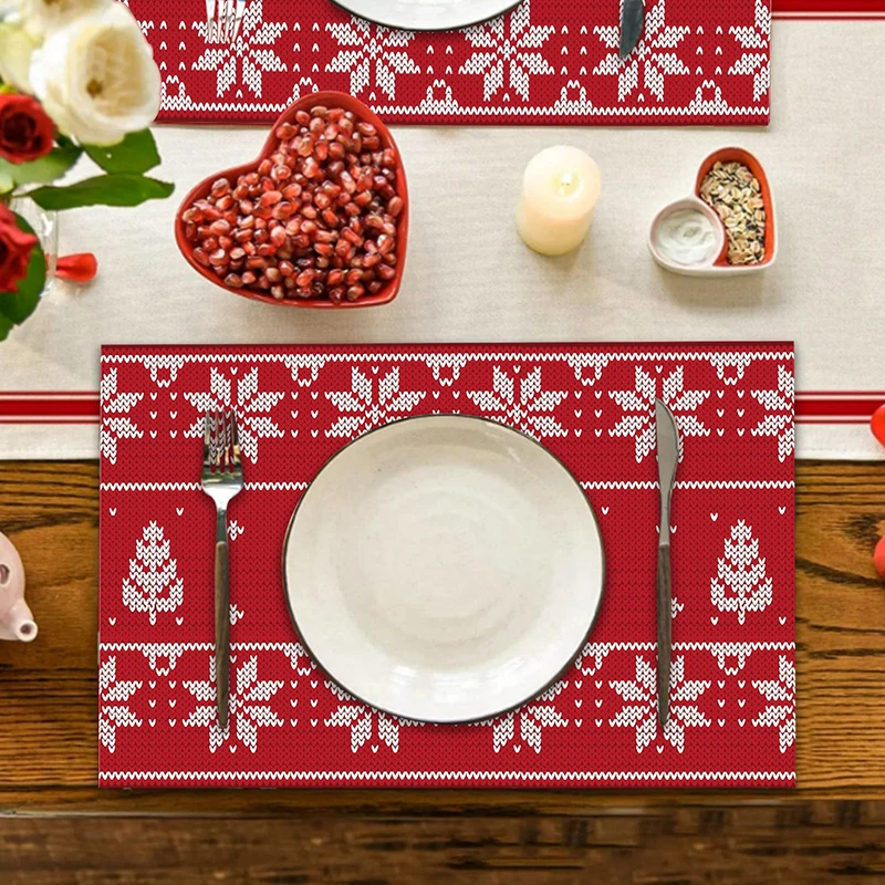 1* New Christmas Placemats Linen Red Green Buffalo Check Plaid Farmhouse Winter Christmas Xmas Placemat Home Kitchen Table Decor