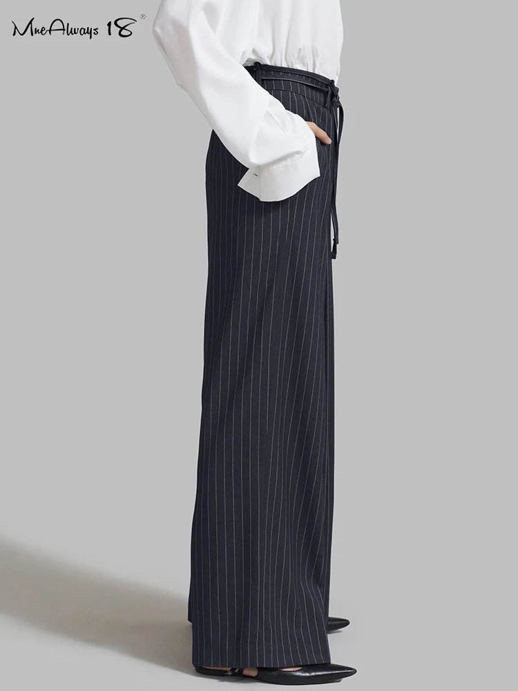 女性用プリーツストライプパンツ,レースアップオフィスパンツ,地面までの長さ,ワイドレッグ,ロングカジュアルパンツ,Mnealways18-High,春,2022
