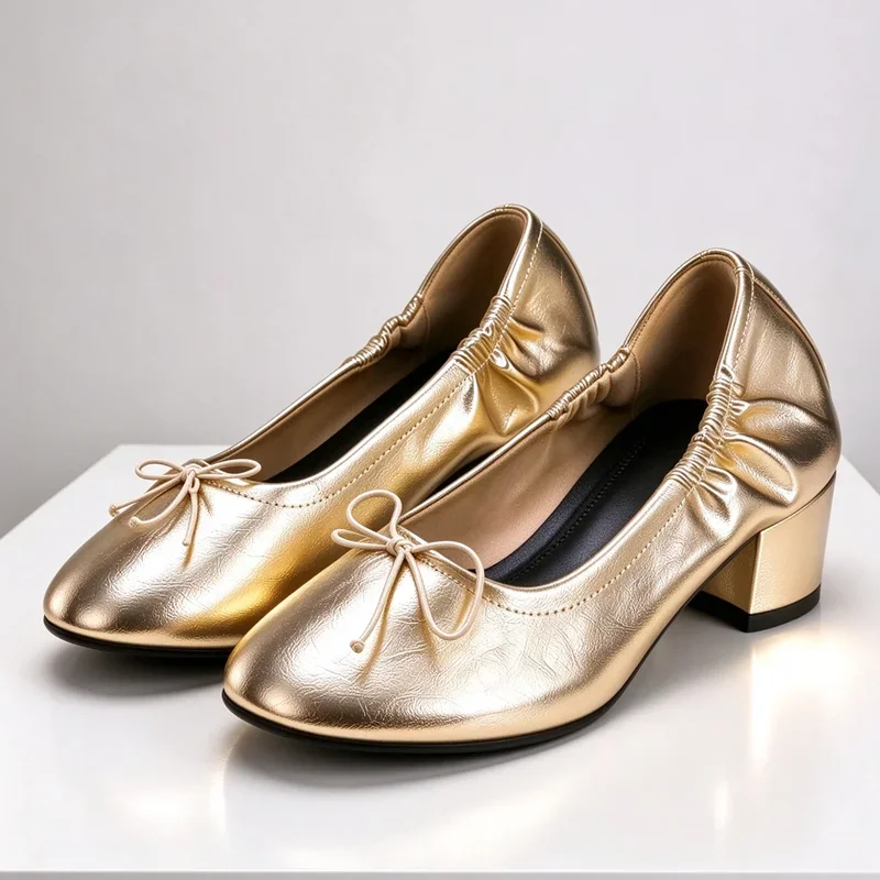 Elegant Bow Detail Pumps Women Sturdy Chunky Heels for Ladies High-Quality Soft Leather PU Mary Jane Shoes Comfort Women's Shoes