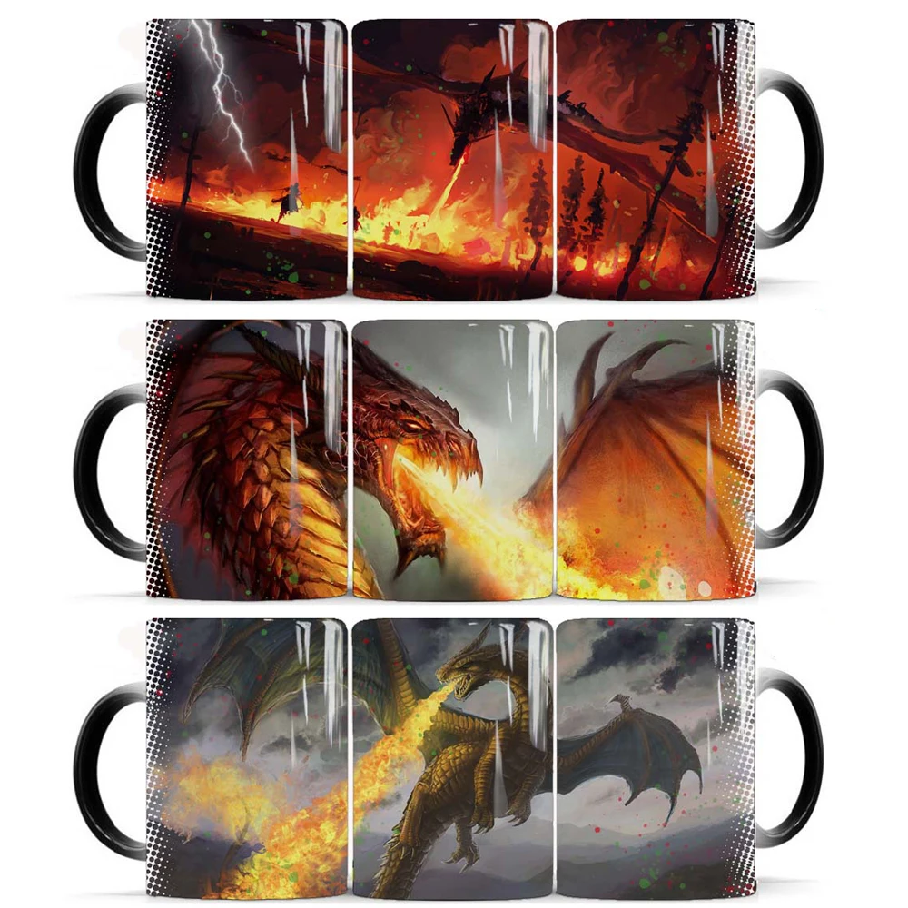 Magic Fire Dragon Coffee Mug 11oz Creative Ceramic Changing Color Travel Tea Cup Boy Friends Christmas  Gift Mug