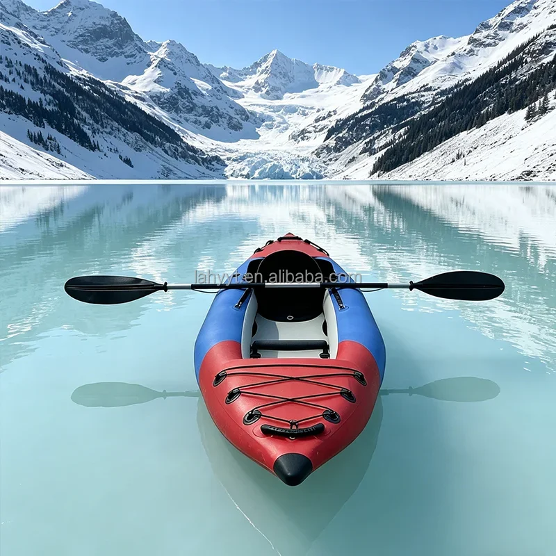 Newly Upgraded Foldable Inflatable Red PVC Inner Sitting White Water Fishing Kayak 1 Person