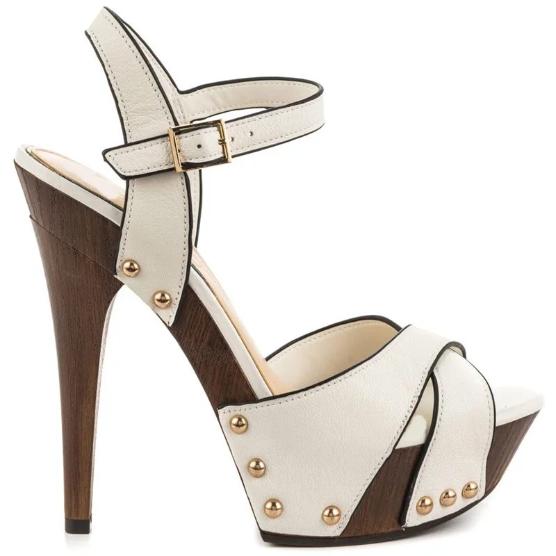 Metal Rivet Wood Grain Leather Sandals Sexy Pointed Toe Patent Leather Custaomized New Arrivals Fashion Women Modern Shoes