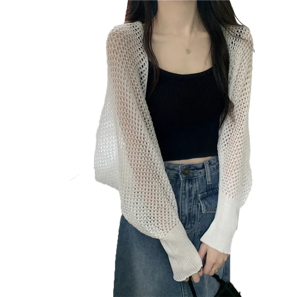 Women's Knitted Cardigan Long Sleeve Jacket Hollow Sweater Casual Top