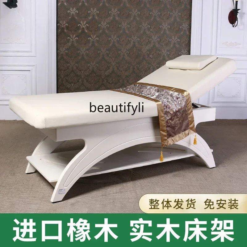 Solid Wood Facial Bed High-End Beauty Body Massage Bed Massage Therapy Step Back to Bed