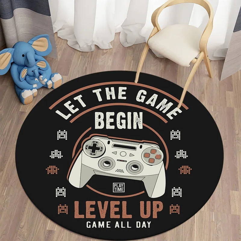 Round Gaming Rug for Boys Room Gamer Rug with Controller Carpet for Game Room Bedroom Decor Non-slip Machine Washab Floor Mat