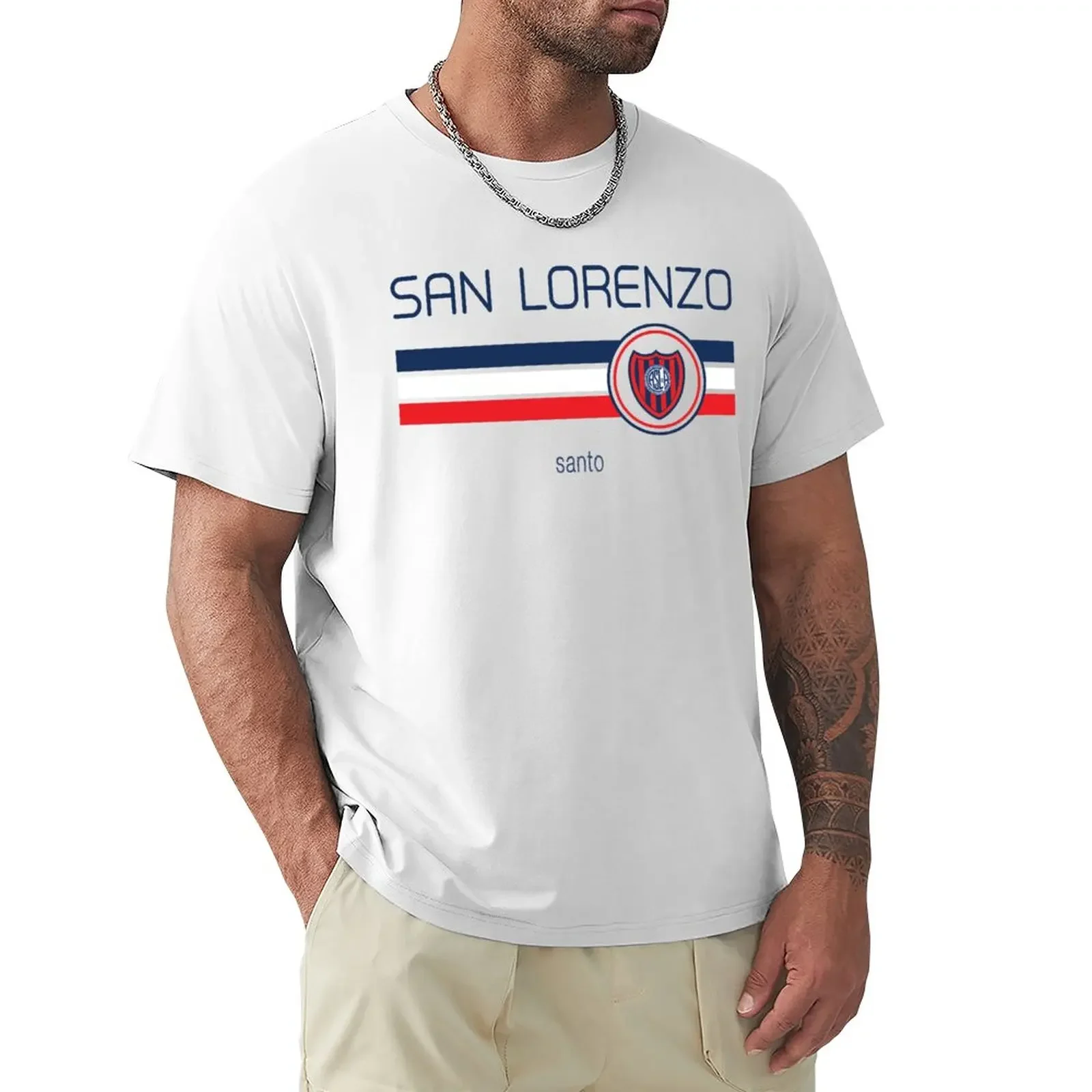 Heavyweight T Shirts Shirts Graphic Tees Korean Fashion Mens Clothing Superliga -San Lorenzo (Away White) T-Shirt Graphic Summer