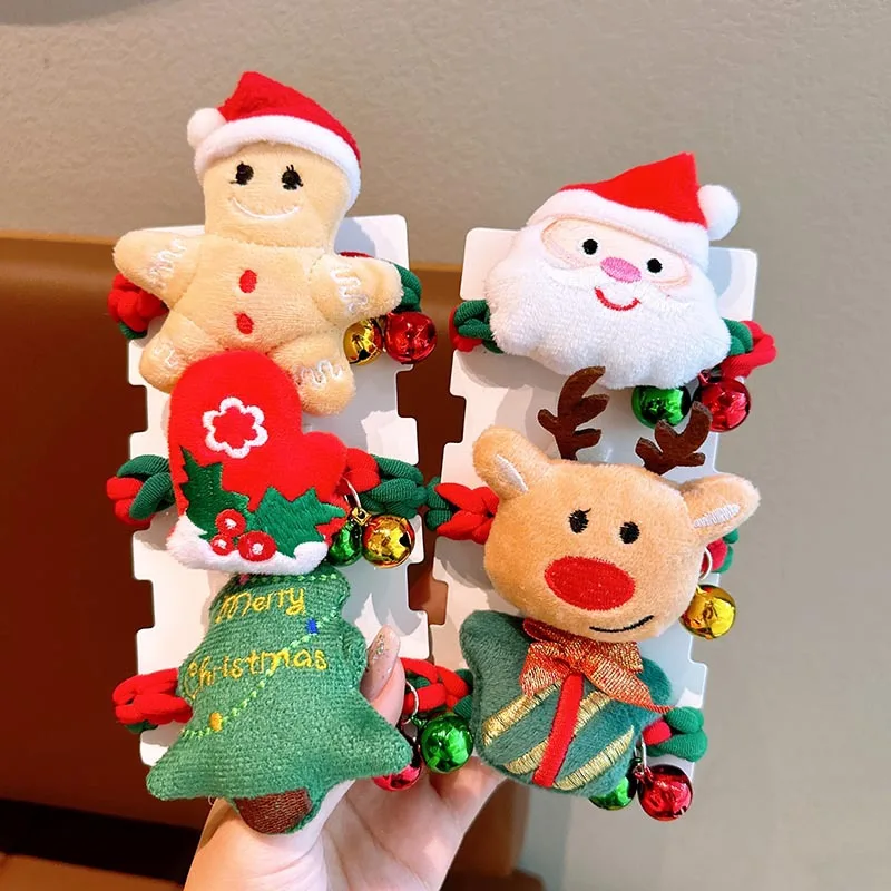 Hair Tie Christmas Braided Santa Claus Cute High Stretch Elastic Soft Polyester Premium Girls Holiday Bun Accessory
