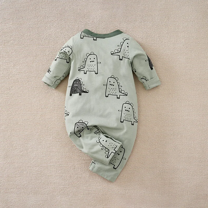 Baby, Newborn, And Toddler Clothing Cute Cartoon Dinosaur Print Comfortable Cotton Long Sleeved Spring And Autumn Jumpsuit