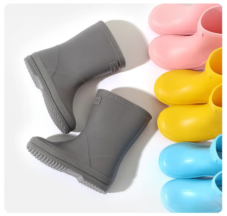 Neue Baby-Regenstiefel in Unifarben mit Gummisohle, rutschfeste, wasserdichte Gartenschuhe für Jungen und Mädchen, lässige Kinderstiefel bis zum Knie – Detail 15