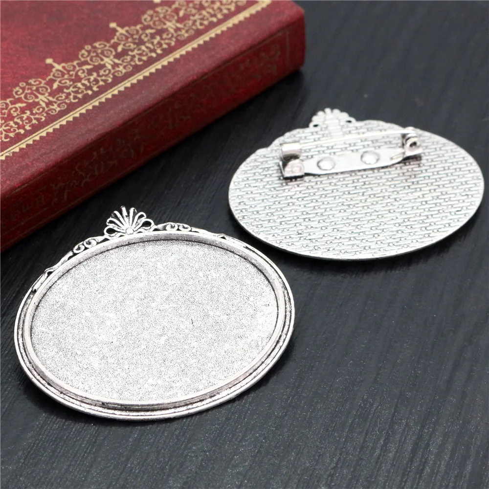 New Fashion  5pcs 30x40mm Inner Size Antique Silver Plated and Bronze and Black Pin Brooch Pierced Style Base Setting Pendant