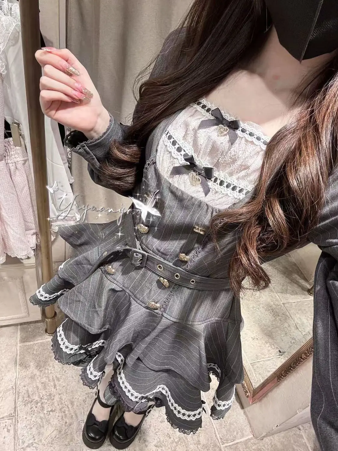 

Japan Sweet And Cute Niche Personalized Lace Design Slim Waist Dress For Petite Women