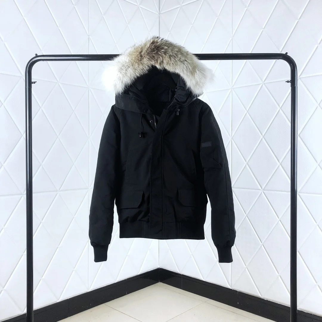 Jaqueta de ganso à prova de vento para homens, Casaco de pele de coiote real, Parka clássica, Casacos quentes, Design de designer canadense, inverno