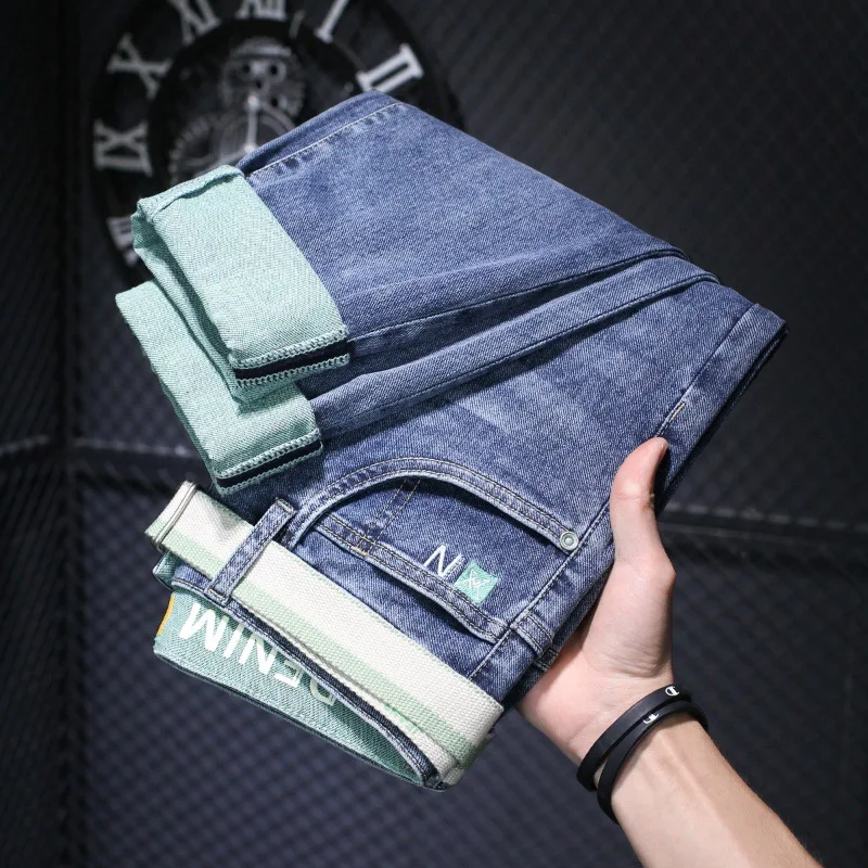 Soft Elastic Light Thin Men's Jeans Spring and Summer Thin Casual Slim-Fitting Ankle Length Trousers 2024 New Men's Clothing