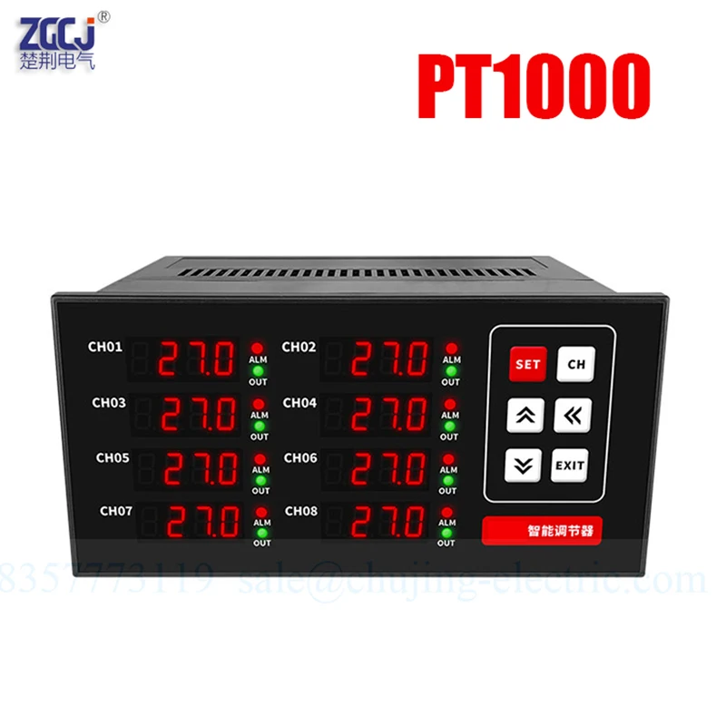 PT1000 8 channels thermostat temperature display meter instrument relay output SSR output RS485 temperature controller