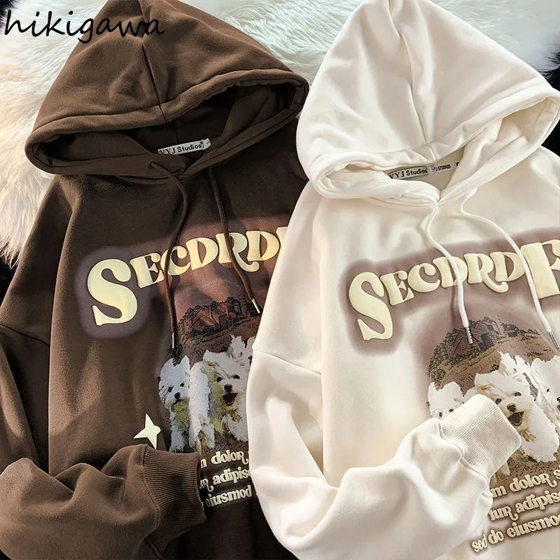 

Oversized Hoodies Women Clothing Streetwear Thicked Fashion Y2k Tops Hooded Cartoon Dog Print Casual Sweatshirts 2025 Ropa Mujer