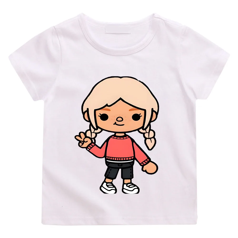 Toca Life World nadruk kreskówkowy maluch dzieci t-shirty dzieci Anime letnie śmieszne koszulki chłopcy/dziewczęta topy w stylu Harajuku Manga z krótkim rękawem