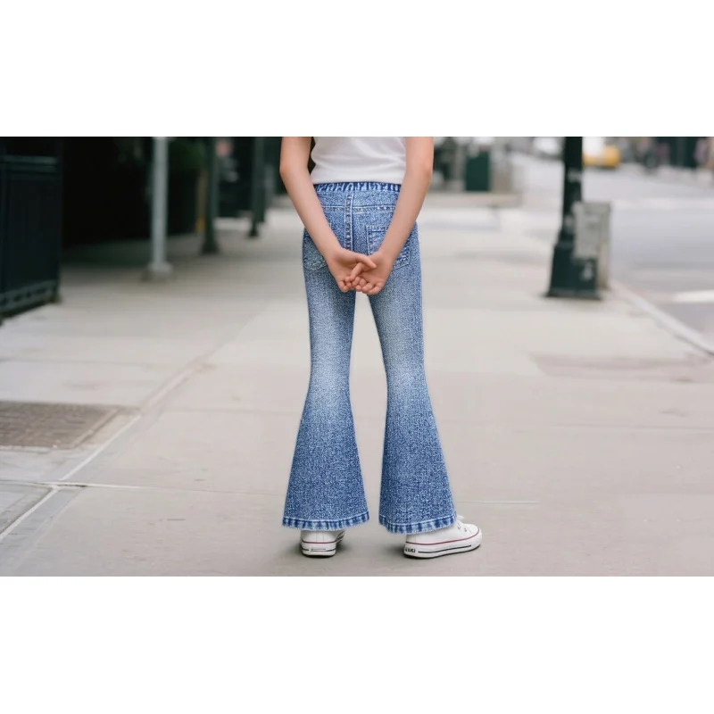 2025 Girls' Trend Street Style: Rainbow Alphabet - Printed Regular Flared Pants, Fashionable Casual Imitation Denim Slim Pants