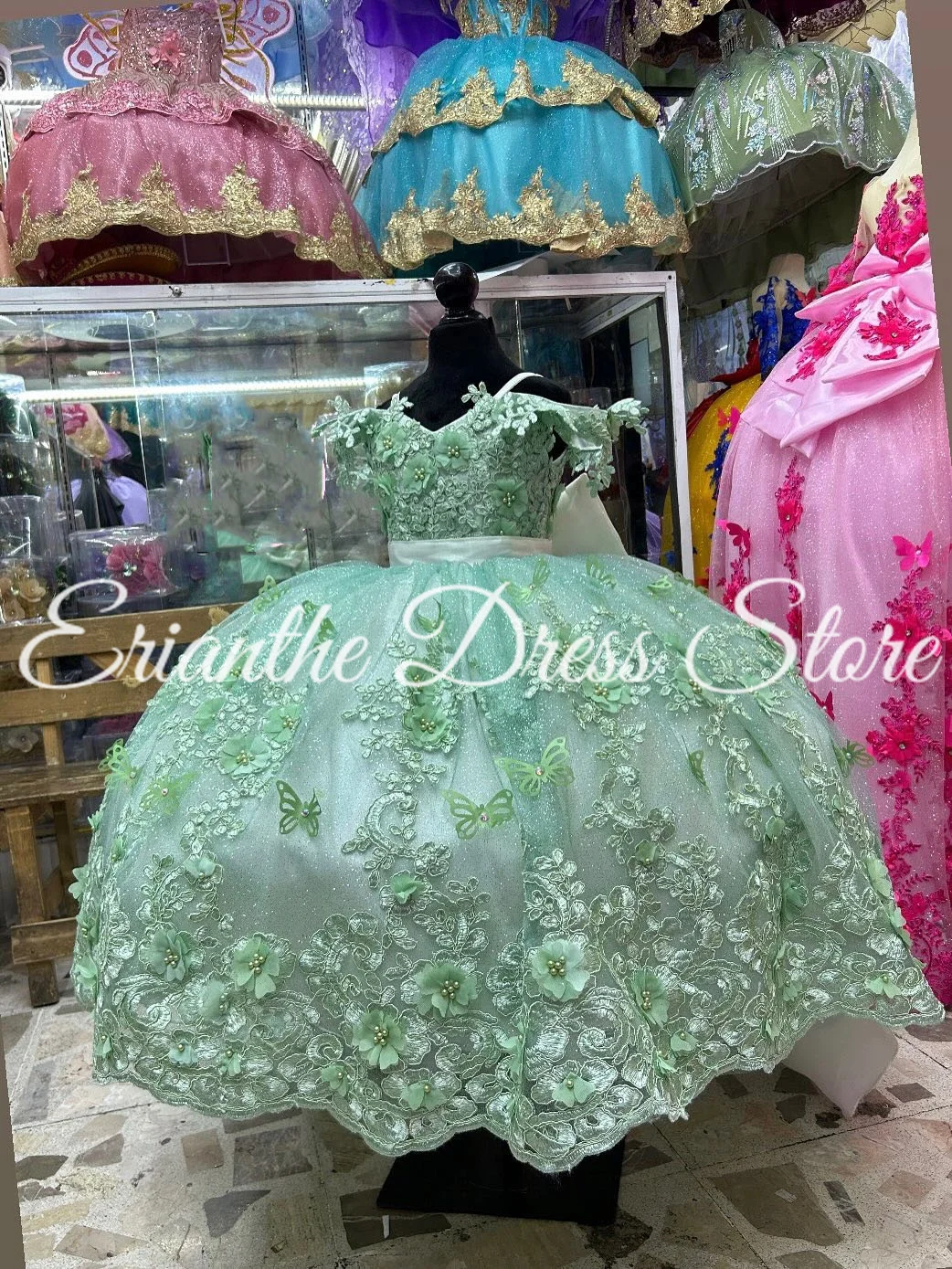 

Elegant Green Tulle Puffy Applique Lace Flower Girl Dress For Wedding Kids Birthday Party First Communion Ball Gowns Customized