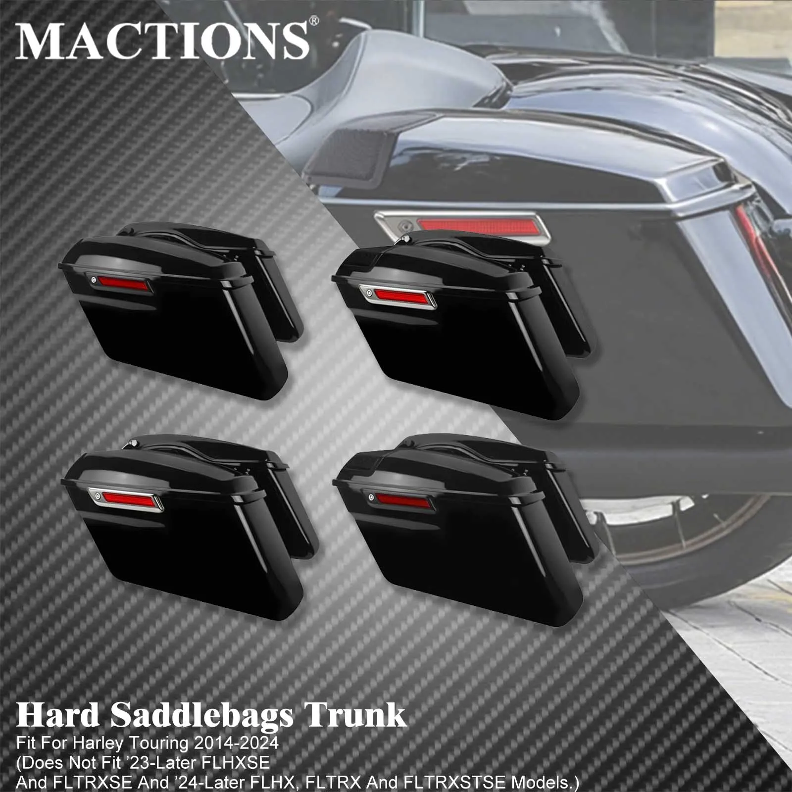 Motorcycle Hard Side Saddlebag Trunk Luggage Bag W/ Speaker Lids For Harley Touring 2014-24 Road King Electra Street Glide FLHTK