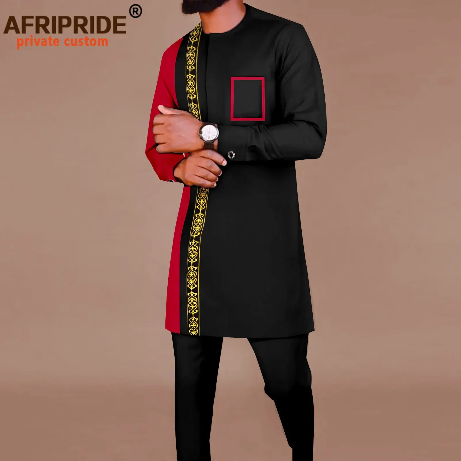 Vêtements traditionnels africains Bazin Riche pour hommes, chemises brodées et pantalons, ensemble 2 pièces, survêtement tribal formel trempé, A2316043