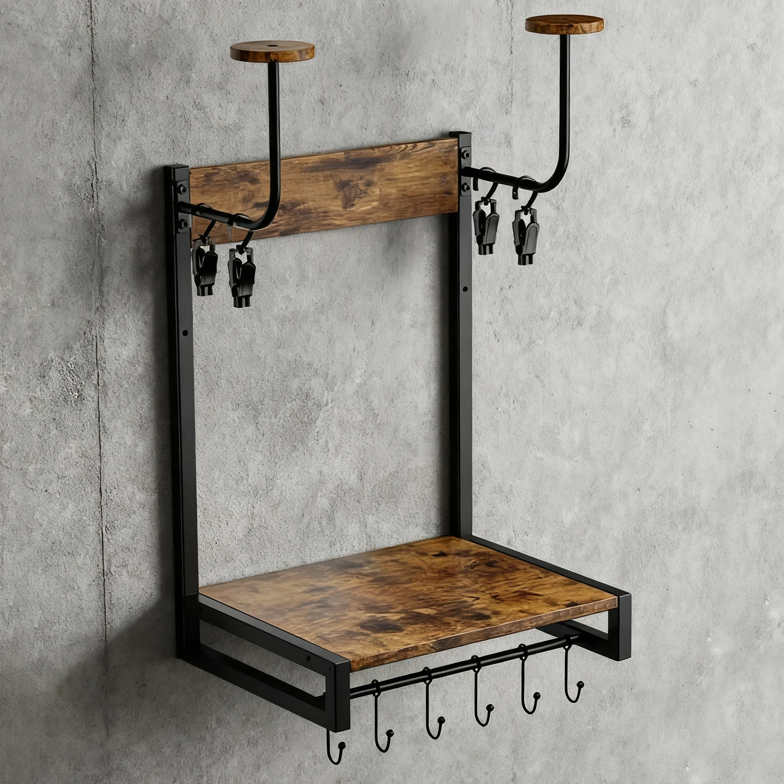 

Wooden Motorcycle Helmet Holder with Hooks Helmet Organizer Rack Wall Mounted for Motorcycle Accesories Storage