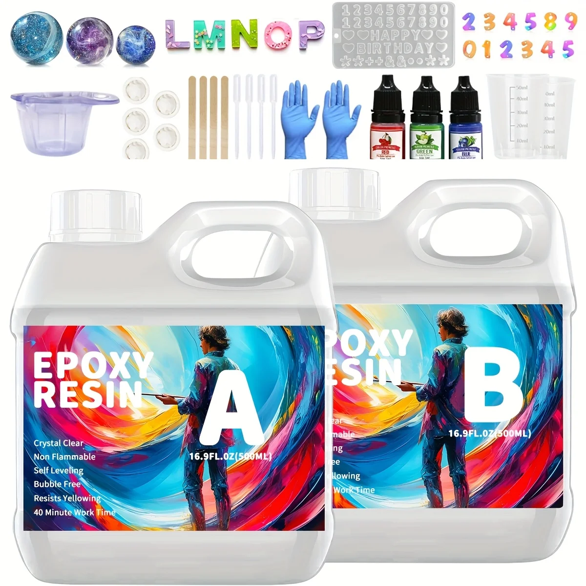 

500ML Crystal Clear Epoxy Resin Set Low Odor Bubble Free For DIY Jewelry Making Birthday Holiday Gift