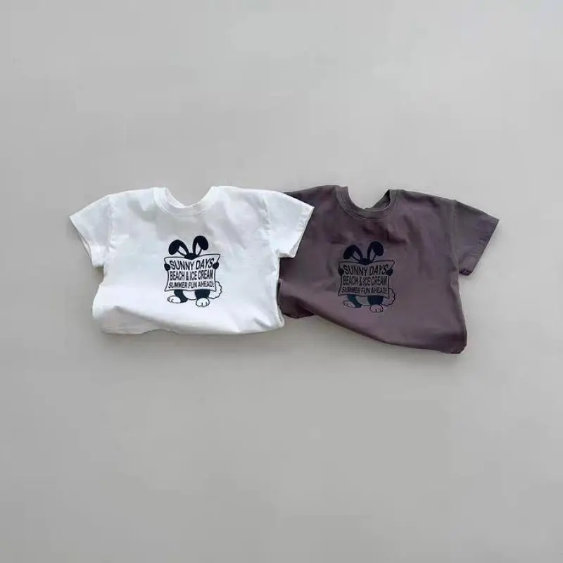 

2026 Summer New Children Short Sleeve T Shirts Boys Casual Cotton Tee Toddler Girls Cartoon Letter Print Tops Kids Clothes