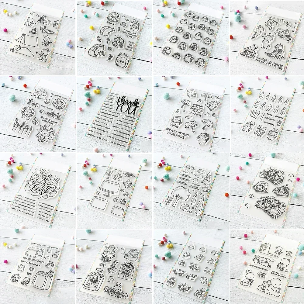 Niedliche Frosch-Fuchs-Tiere, Flaschen-Stanzformen und transparente Stempel, Geburtstagstorte, Dankeschön-Wörter, Stanzformen für DIY Scrapbooking, Papierhandwerk