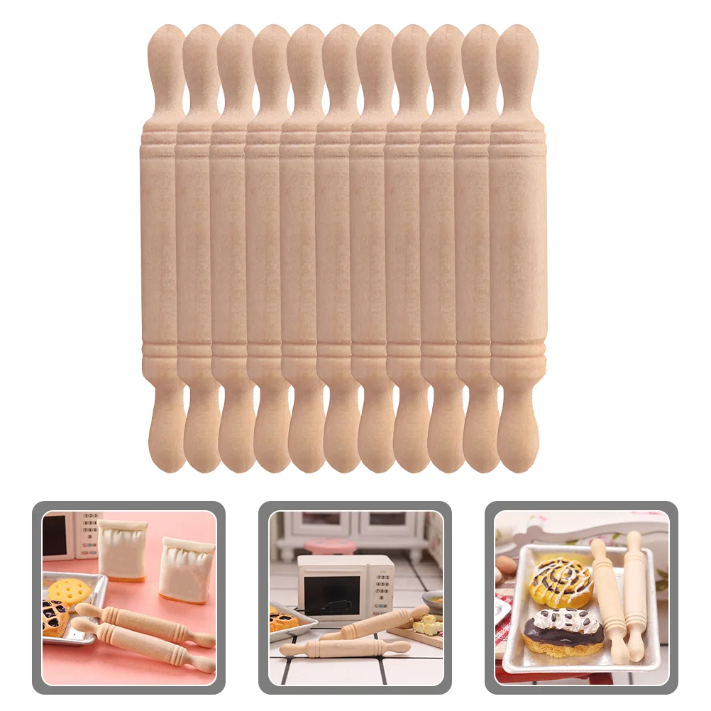 11 Pcs Rolling Pin Toy Mini Tiny Roller Wooden House Decor Photo Prop Pasta Child Decorative Craft