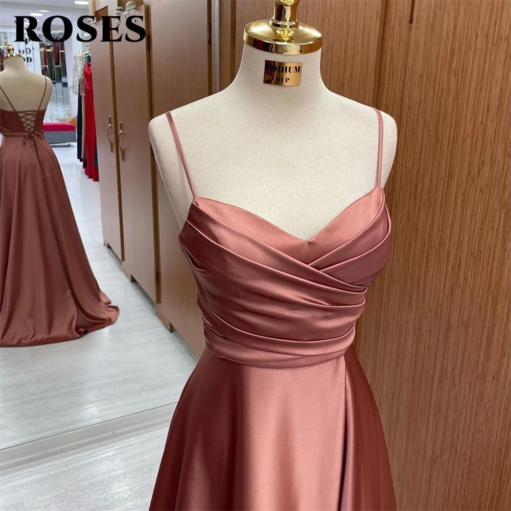 ROSES Drak Green A Line Formal Dresses V Neck Pleat فساتين للحفلات الراقصة Spaghetti Strap Special Occasion Dresses robe soirée