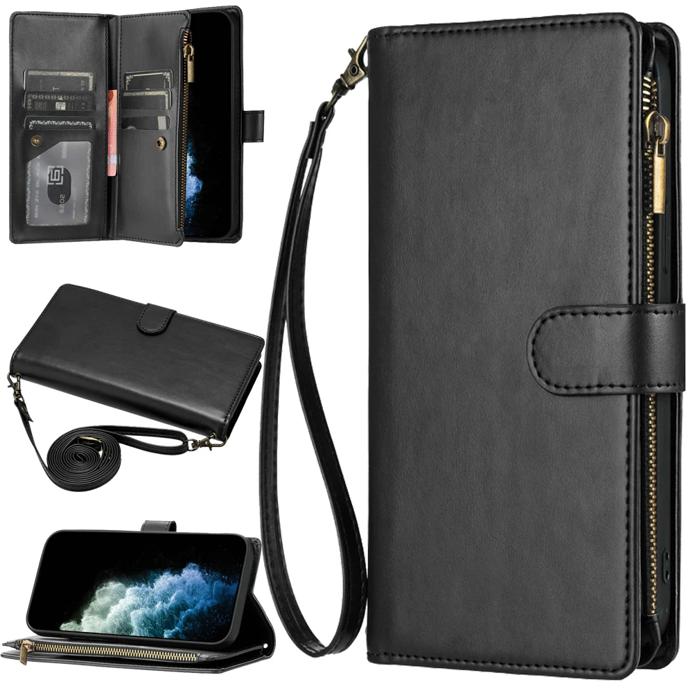 

Edge60 Stylus 5G 2025 кожаный чехол через плечо с 9 картами на молнии для Motorola Moto Edge 60 Pro Luxury Cover Moto Edge 60 Fusion Funda