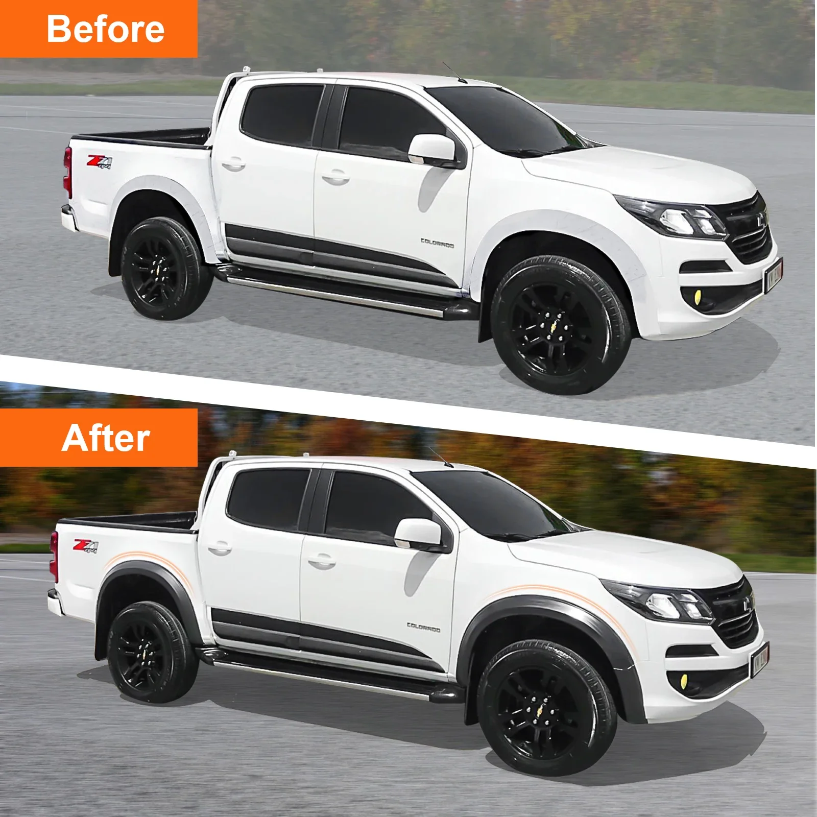 Matte Black Wheel Arch Fender Flares for Chevrolet Colorado S10 2015-2021 models (Not for US Version) Car Styling Accessories