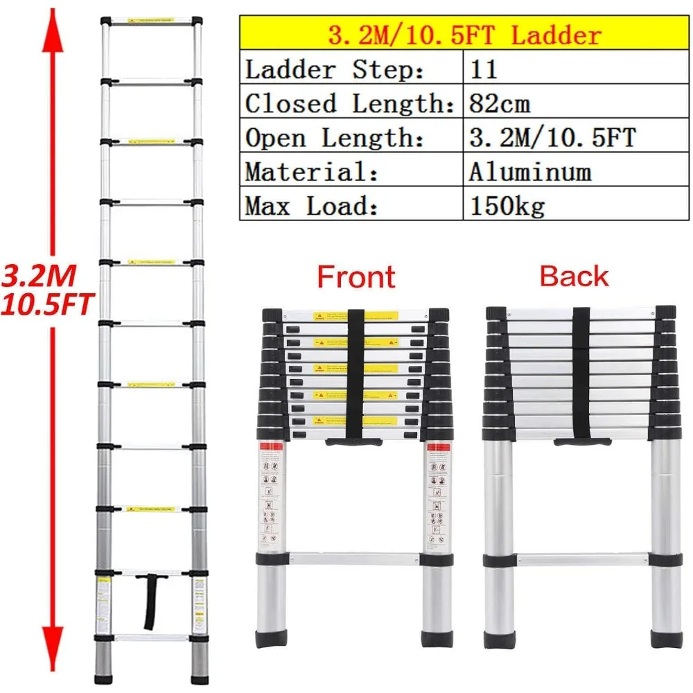 Aluminium telescopische ladderverlenging Opvouwbaar Lichtgewicht intrekbaar inklapbaar 330 lbs capaciteit voor thuisgebruik