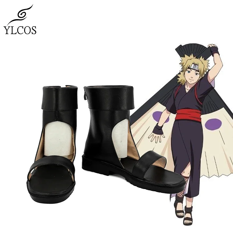 Anime NARUTO Temari Cosplay Shoes Halloween Party Black Leather Boots Custom Made