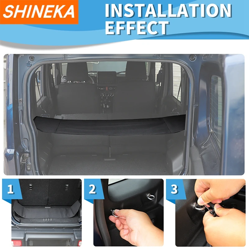 SHINEKA Rear Trunk Curtain Cover Storage Bag Net Organizer for Suzuki Jimny 4 Door 2019 Up Stowing Tidying Interior Accessories