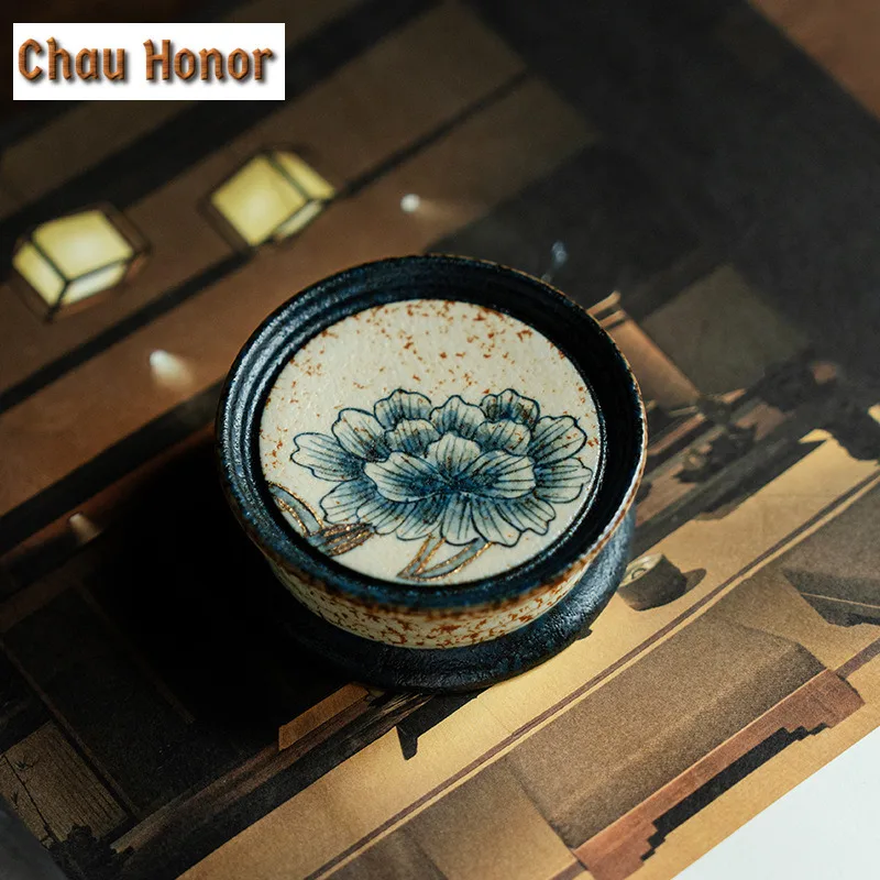 Blue And White Flint Red Teapot Cover Holder Handmade Gold Drawing Peony Flower Cover Frame Zisha Pot Lid Shelf Teaware Craft - view 5