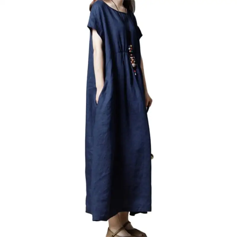 

Summer Casual Vintage dress Women O neck 2024 summer dress female Casual Street Solid Color dress vestidos 4 colors Red Blue