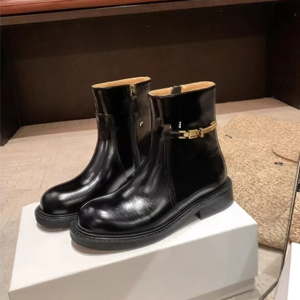 Spring New British Style Women Ankle Boots Fashion Studded Ankle Strap Women Chelsea Boots Black Round Toe Women Boots