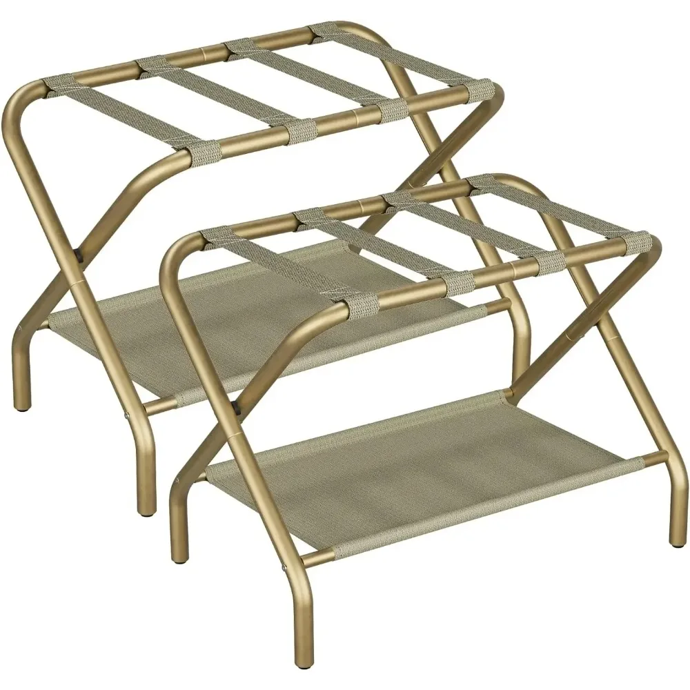 

Foldable Luggage Rack with Storage Shelf, Pack of 2 for Hotel and Home Use