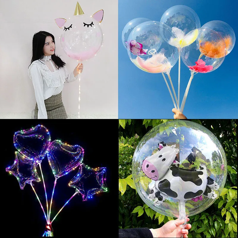 50pcs Pre Stretched Bobo Balloon Ball Big Stuffing Transparent Clear Bubble Wedding Birthday LED Glowinig Party Supplies