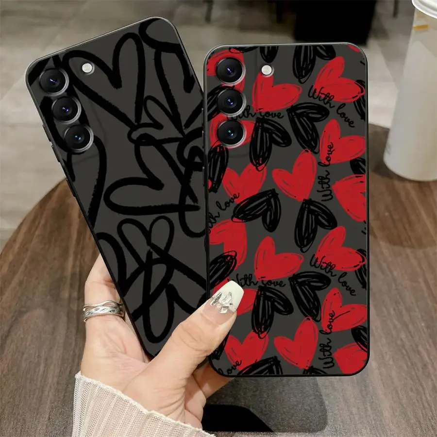 Creative Love Heart Black Soft Phone Cover Case for Samsung Galaxy A20 A13 A10 A12 A04 A70 A40 A16 A50 A30 A15 A06 A05 A17