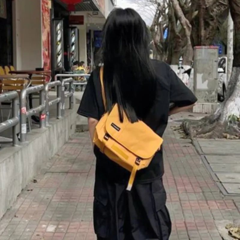 

Japanese Yellow Sporty Messenger Bag Women Oxford Fabric Large Capacity Shoulder Bag Ladies Commuter Versatile Crossbody Bag New