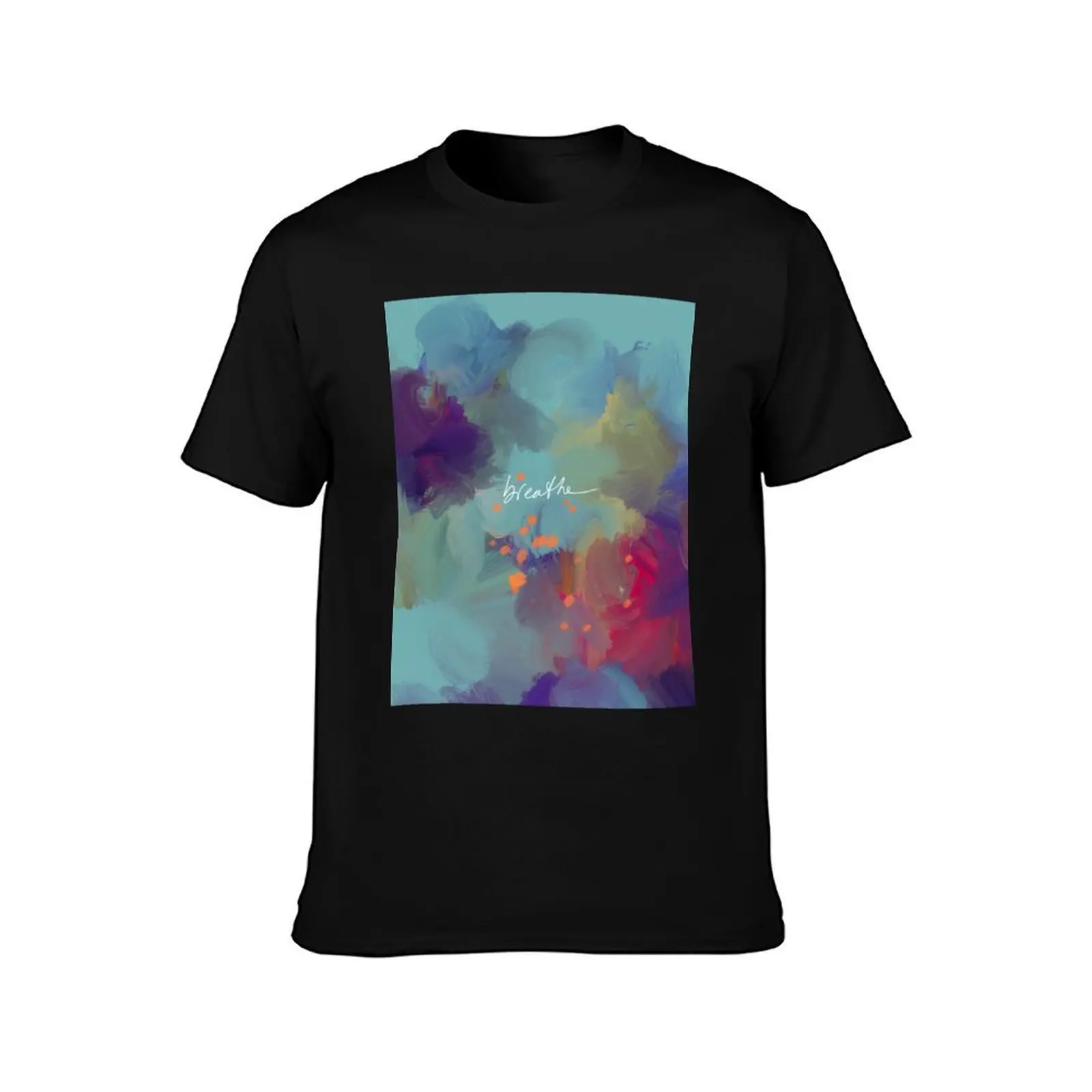 Breathe - Inspirational Blue Abstract Art - Painting by Morgan Harper Nichols T-Shirt custom t shirt boys whites Men's t-shirt